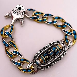 Vintage Chinese STERLING SILVER Gold Plated Turquoise Unique Whimsical Bracelet